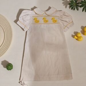 NWT MSC White Dress with Yellow Smocked Ducks Sz 0-6M